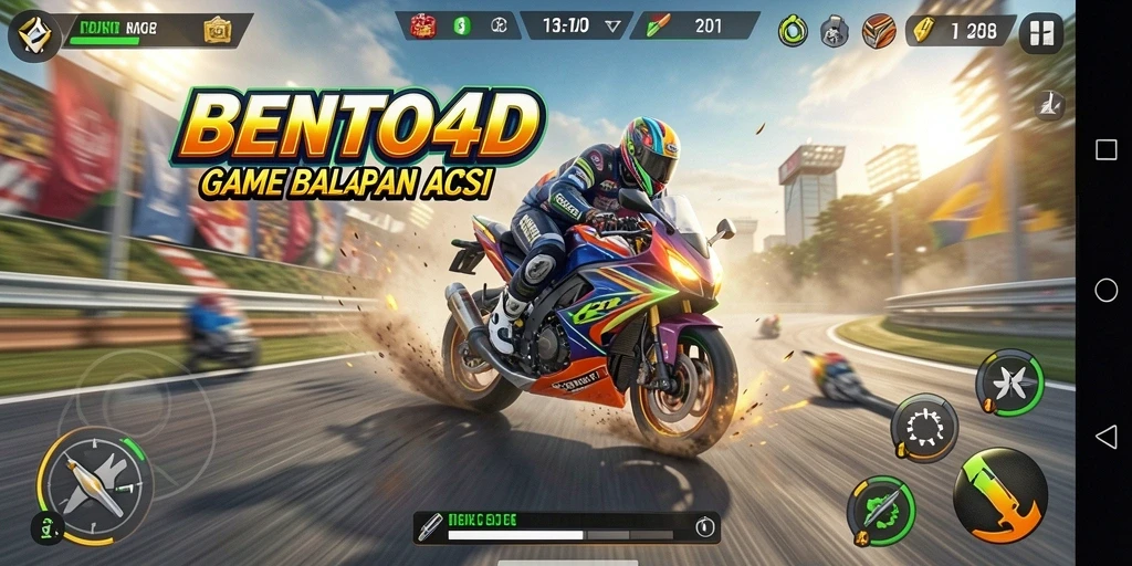 Gameplay BENTO4D yang intens dan penuh aksi balapan motor.