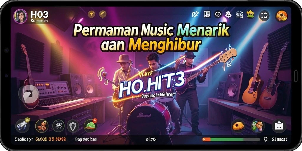 Tampilan gameplay H03 yang menarik dengan berbagai lagu dan tantangan.