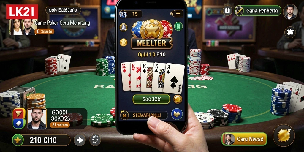 Screenshot utama LK21 menampilkan momen intens bermain poker.
